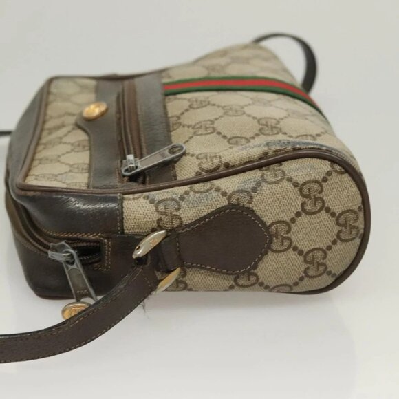 GUCCI GG Supreme Web Sherry Line Bag PVC Beige Gold 75 02 004 Auth BA3807 - Picture 6 of 16